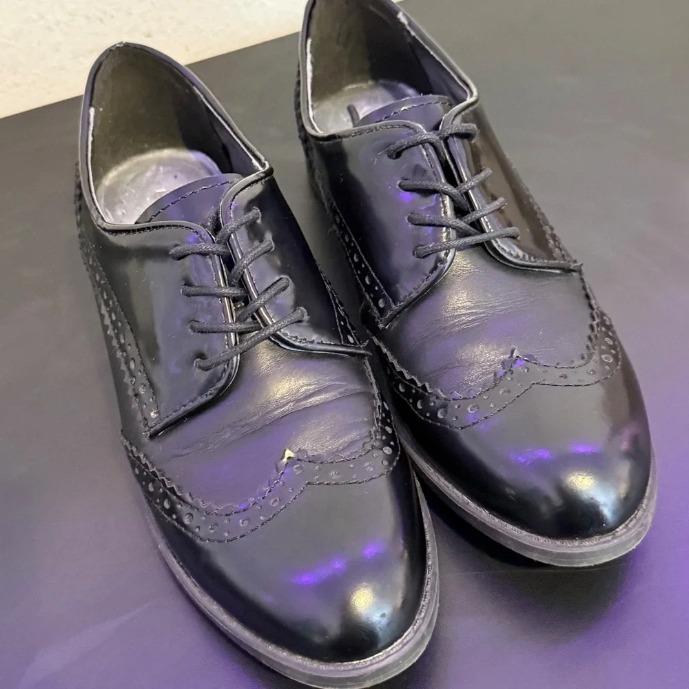 Marc Fisher Sailor Black‎ Leather Wingtip Brogue Oxfords Womens 6.5 M Academia